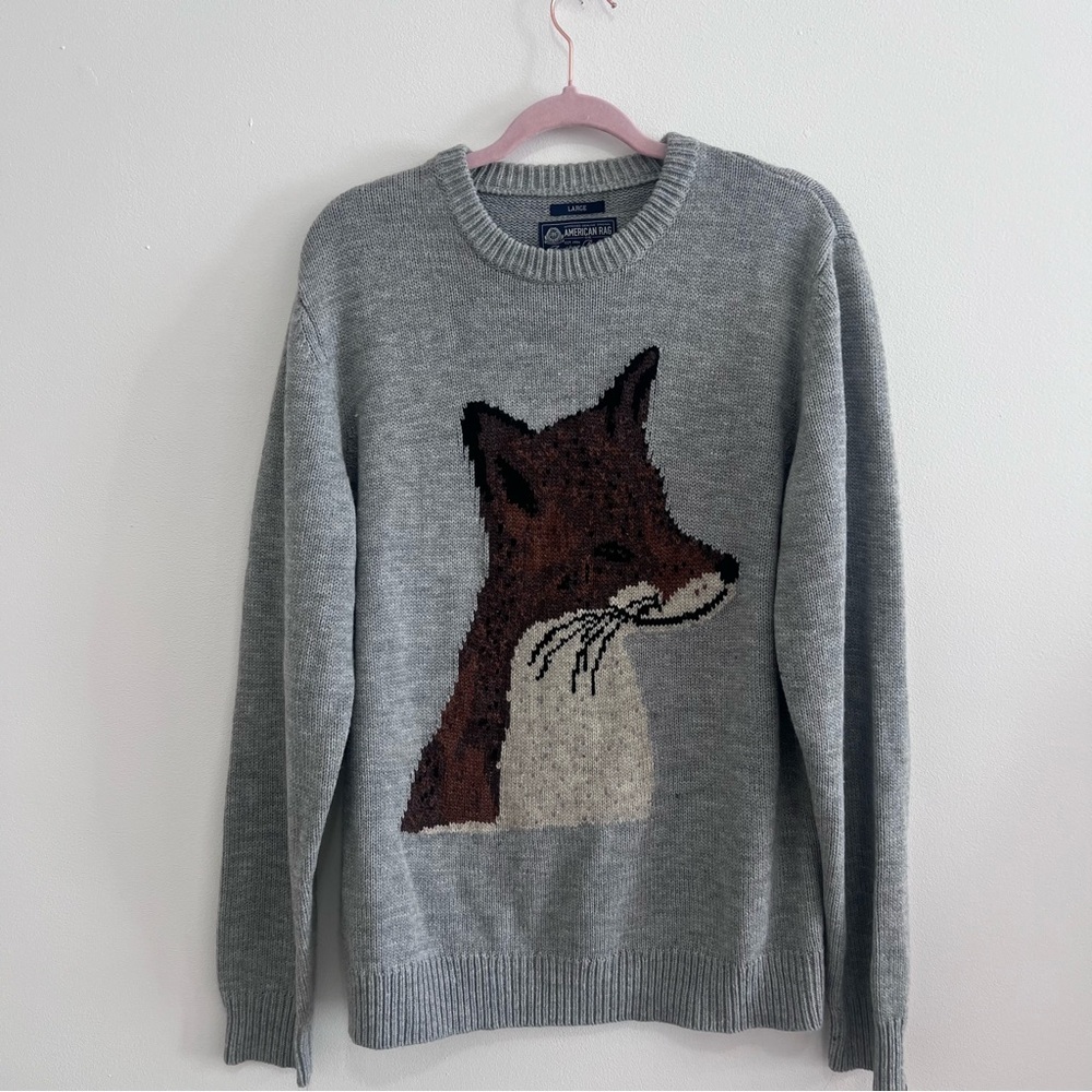American Rag Gray Crewneck Sweater with Fox Design